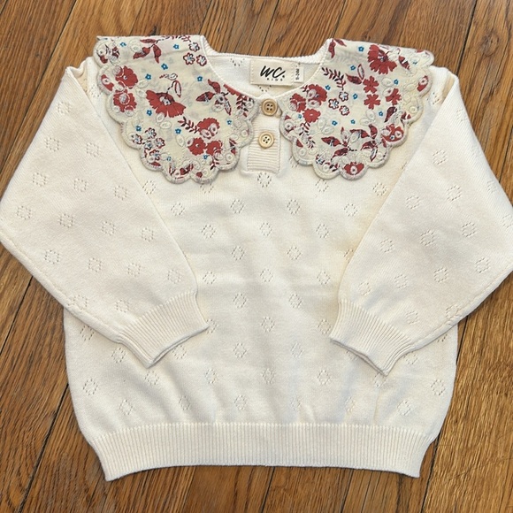 NWOT kids boutique embroidered collar knit sweater floral spring toddler - Picture 1 of 3